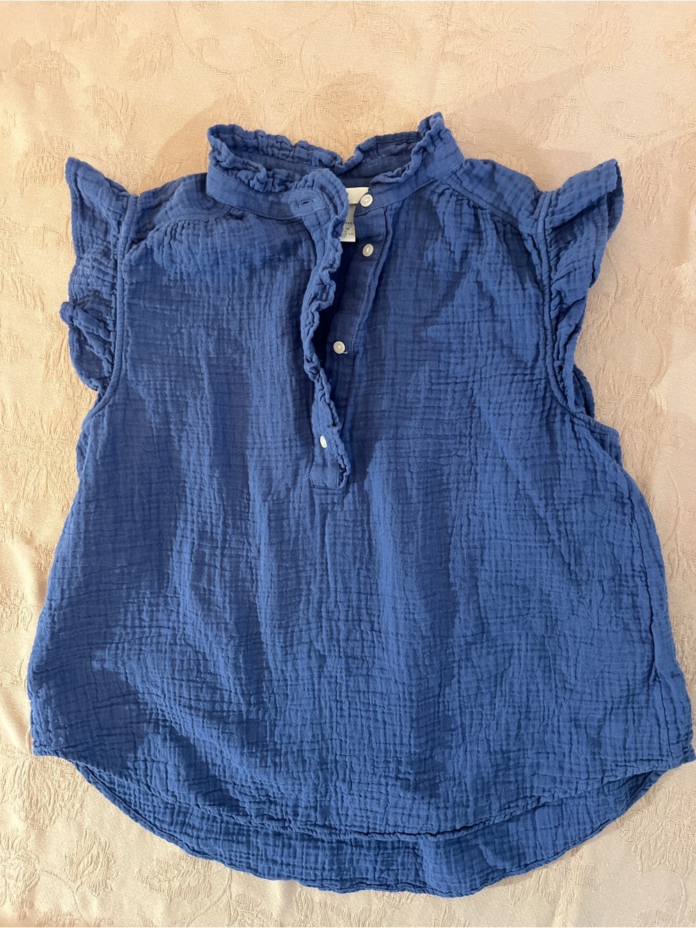 H&M Blue Ruffled Cap-Sleeve Tank